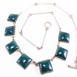 925 Sterling Silver Natural Green Guatemalan Jade Toggle Necklace 18"